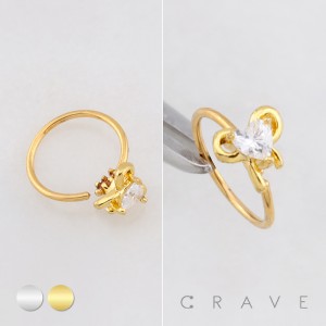 HEART CZ RIBBON NOSE HOOP 316L SURGICAL STEEL